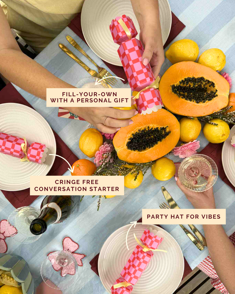 Hilarious and funny pink and red fill-you-own bon bons (Christmas crackers)