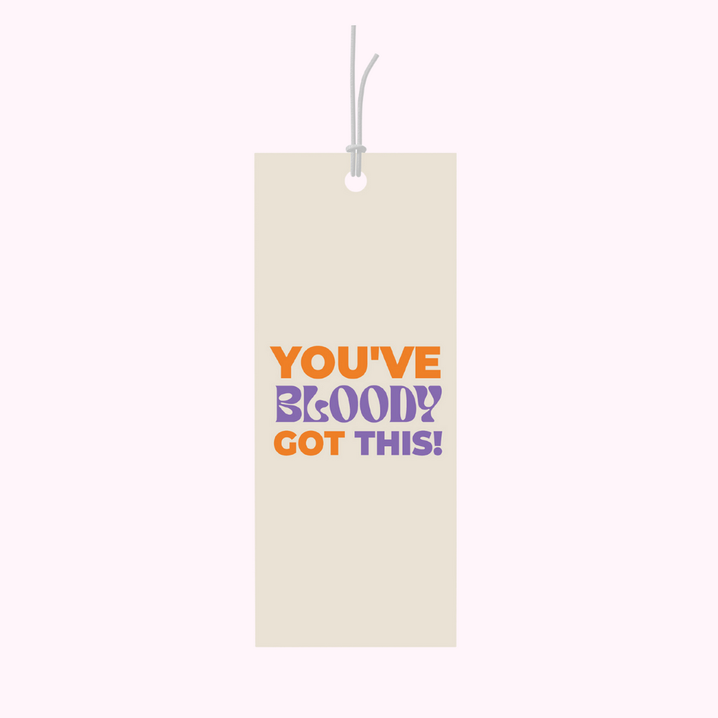Bad on Paper cream and orange gift tag that reads "you've bloody got this". Gift tag specification are 5cm x 10cm, printed on premium 400gsm. Empower your friends and fmily and them know you're behind them - wedding, graduation, new job. Last minute gift idea on the go. This gift tag is perfect for bottles of wine and alcohol and wrapped gifts and presents. Made in Australia